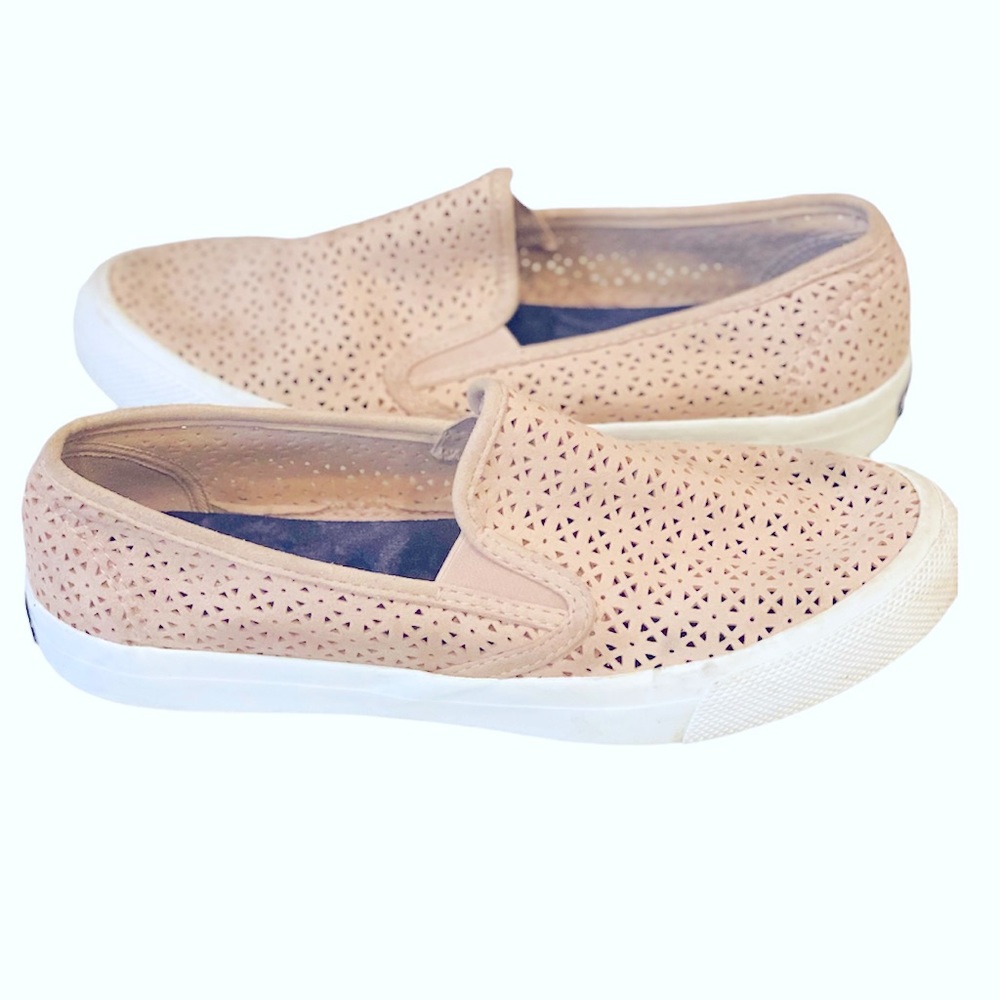 Sperry Topsiders Blush Pink Perforated Slip On Leather Sneakers Loafers 8.5